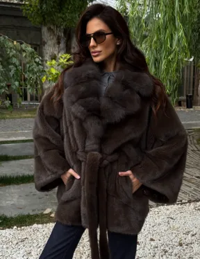 Шуба автоледи норковая - цвет коричневый