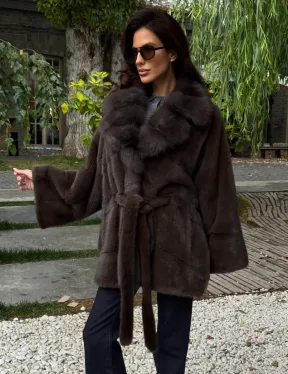 Шуба автоледи норковая - цвет коричневый