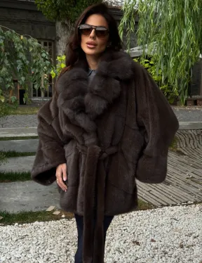 Шуба автоледи норковая - цвет коричневый