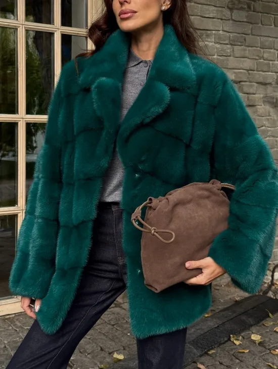 Полушубок норковый - цвет изумруд