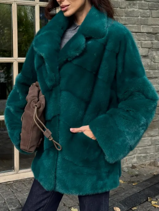 Полушубок норковый - цвет изумруд