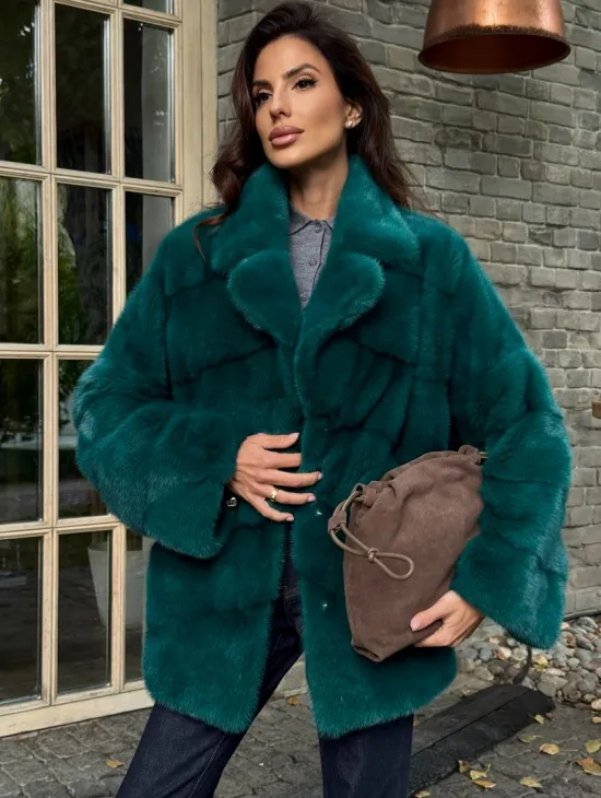 Полушубок норковый - цвет изумруд