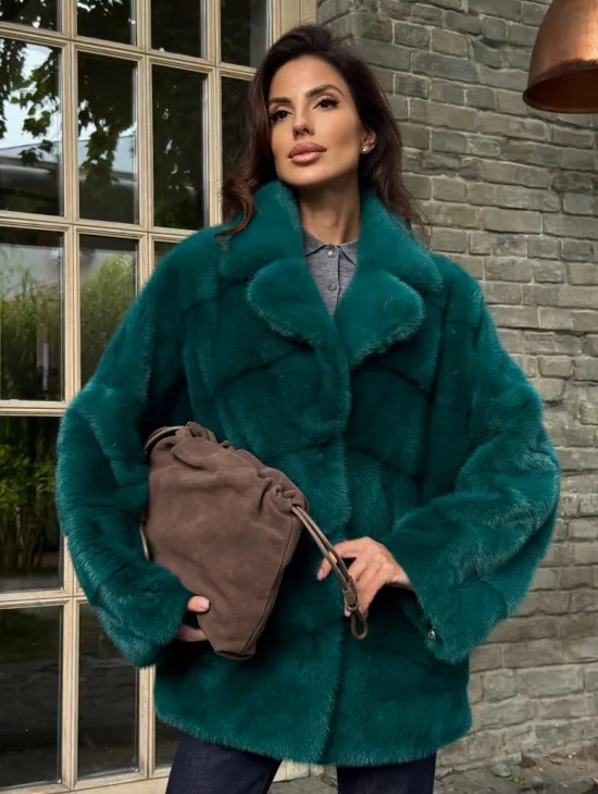Полушубок норковый - цвет изумруд