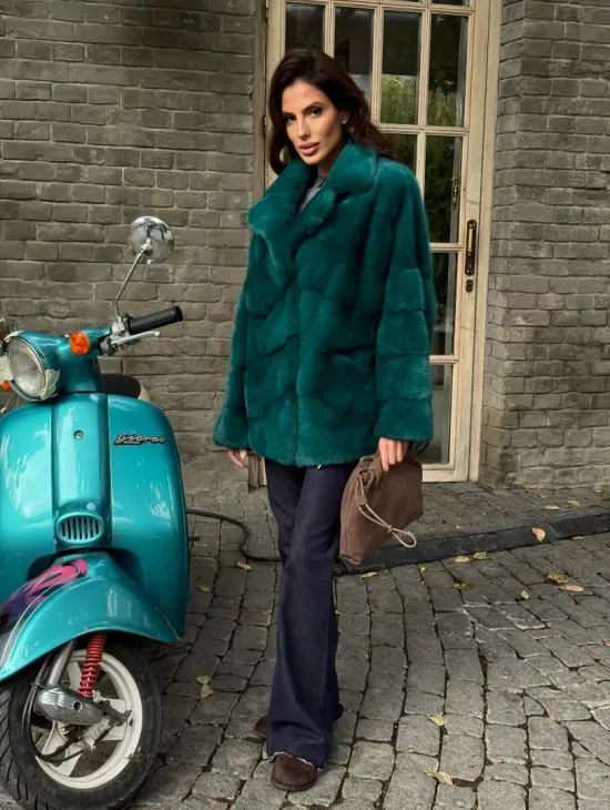 Полушубок норковый - цвет изумруд