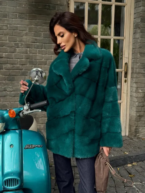 Полушубок норковый - цвет изумруд