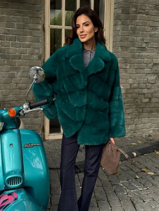 Полушубок норковый - цвет изумруд