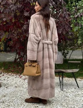 Длинная норковая шуба с поясом