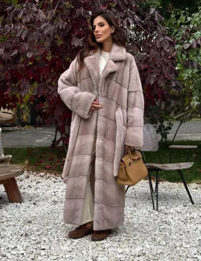 Длинная норковая шуба с поясом