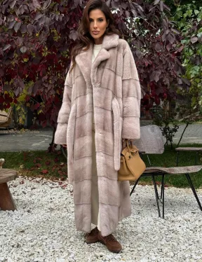 Длинная норковая шуба с поясом