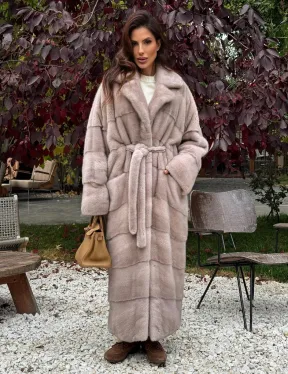 Длинная норковая шуба с поясом