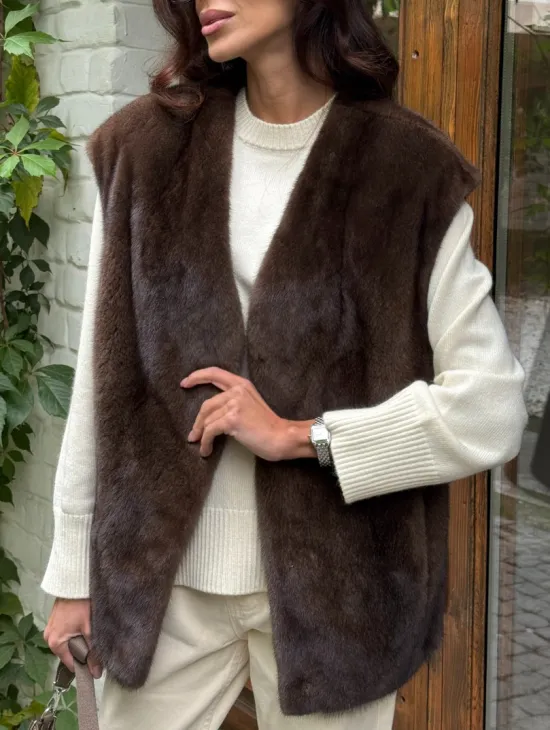 Жилет норковый - цвет коричневый