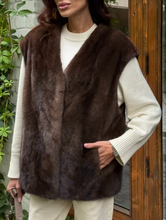 Жилет норковый - цвет коричневый