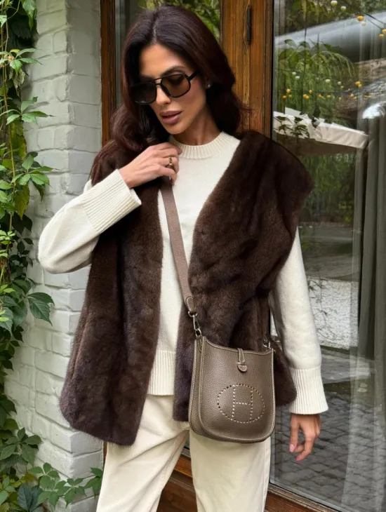 Жилет норковый - цвет коричневый