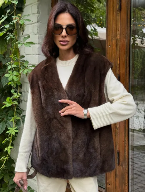 Жилет норковый - цвет коричневый