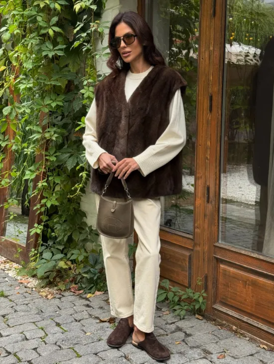 Жилет норковый - цвет коричневый