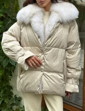 Женский пуховик с мехом песца