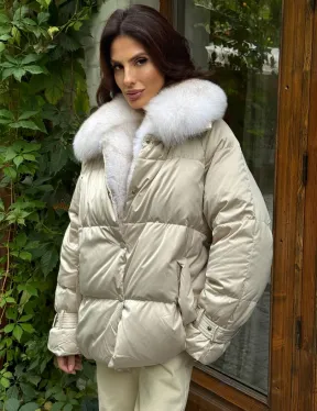 Женский пуховик с мехом песца