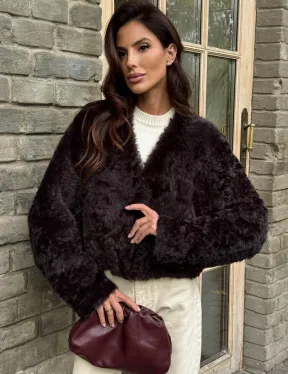 Укороченная шуба из овчины калган