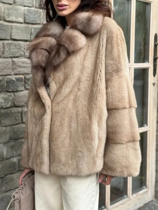 Норковый полушубок - автоледи с куницей