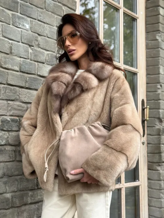 Норковый полушубок - автоледи с куницей