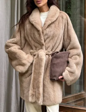 Норковый полушубок с воротником шаль