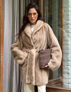 Норковый полушубок с воротником шаль