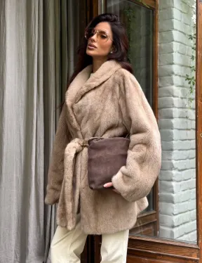 Норковый полушубок с воротником шаль