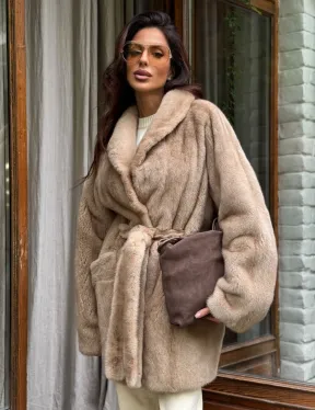 Норковый полушубок с воротником шаль