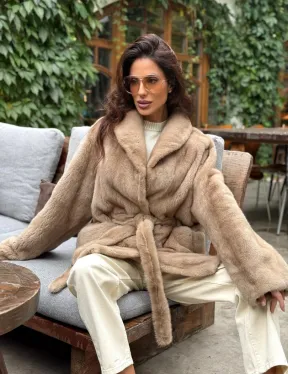 Норковый полушубок с воротником шаль