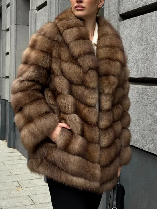 Шуба из куницы с воротником шаль