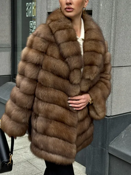 Шуба из куницы с воротником шаль