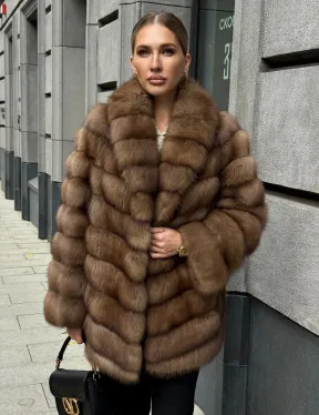 Шуба из куницы с воротником шаль