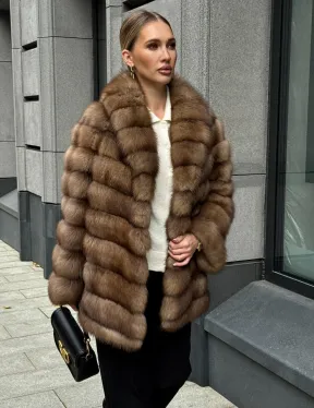 Шуба из куницы с воротником шаль