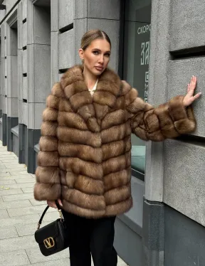 Шуба из куницы с воротником шаль