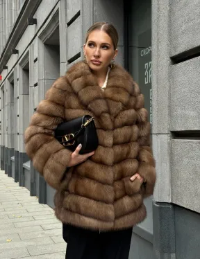 Шуба из куницы с воротником шаль