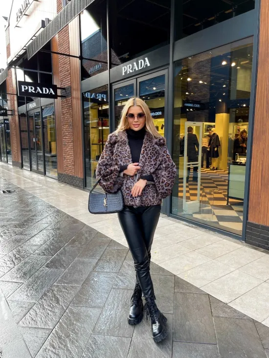 Полушубок из экомеха леопард