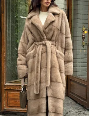 Длинная норковая шуба - цвет пастель