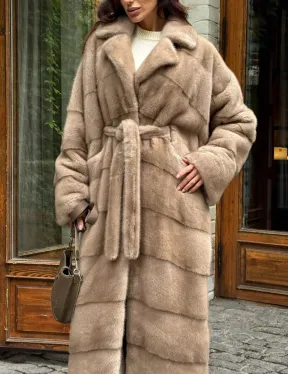 Длинная норковая шуба - цвет пастель