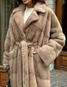 Длинная норковая шуба - цвет пастель