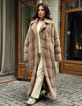 Длинная норковая шуба - цвет пастель