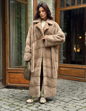 Длинная норковая шуба - цвет пастель
