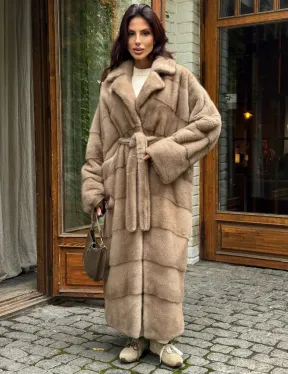 Длинная норковая шуба - цвет пастель