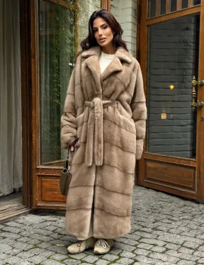 Длинная норковая шуба - цвет пастель