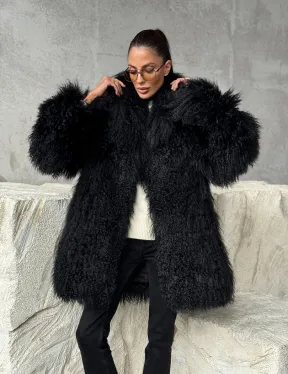 Черная шуба из ламы