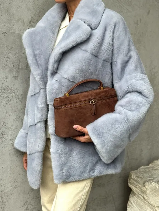 Шуба норковая кимоно автоледи - цвет голубой