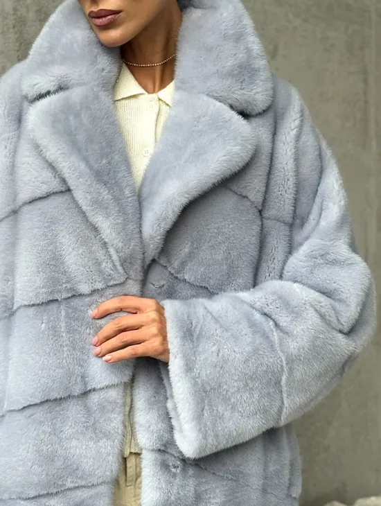 Шуба норковая кимоно автоледи - цвет голубой