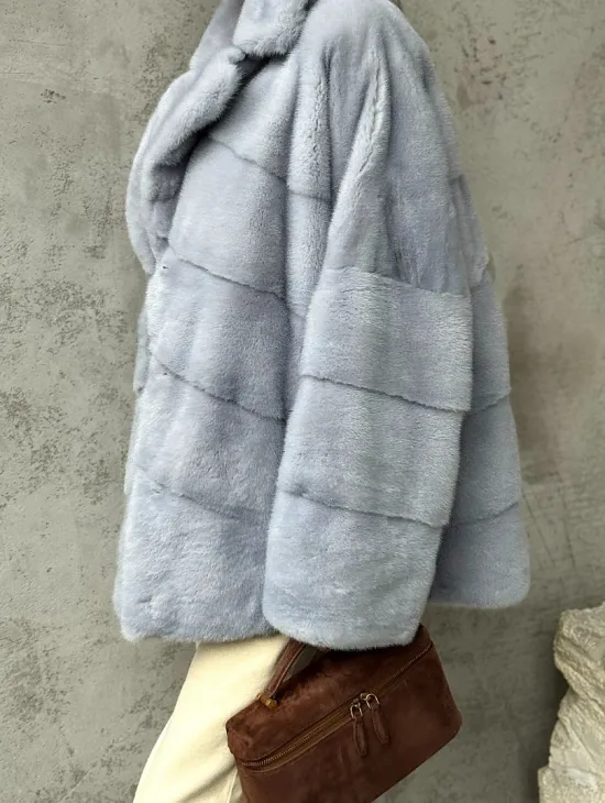 Шуба норковая кимоно автоледи - цвет голубой