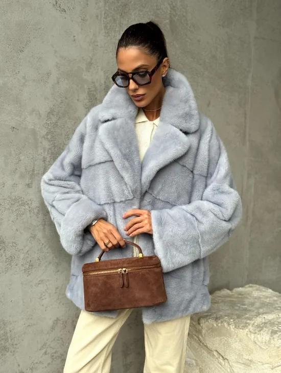 Шуба норковая кимоно автоледи - цвет голубой