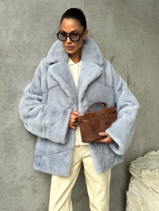 Шуба норковая кимоно автоледи - цвет голубой