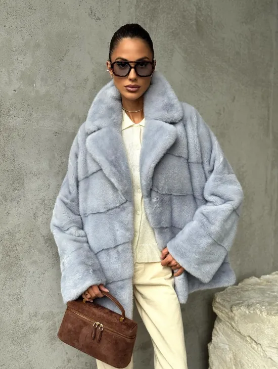 Шуба норковая кимоно автоледи - цвет голубой